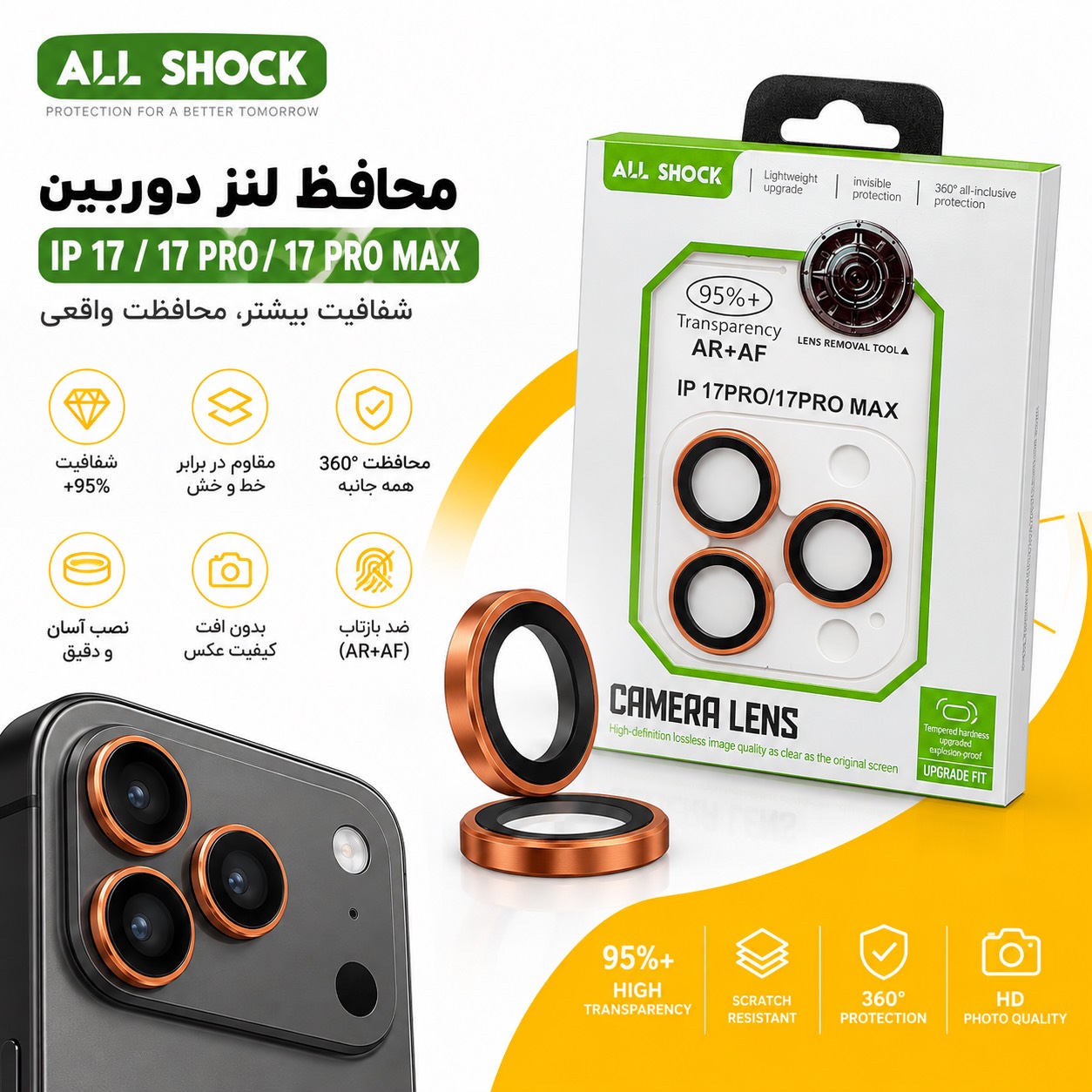 all-shock-iphone-camera-lens-protector.png محافظ لنز دوربین آیفون ALL SHOCK با پوشش AR+AF